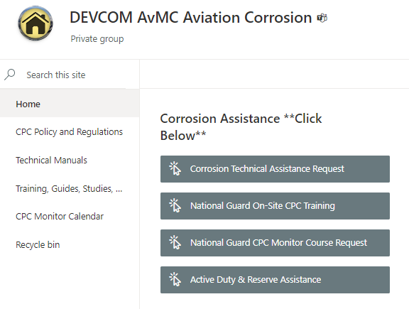 Screenshot of DEVCOM NG Aviation corrosion website