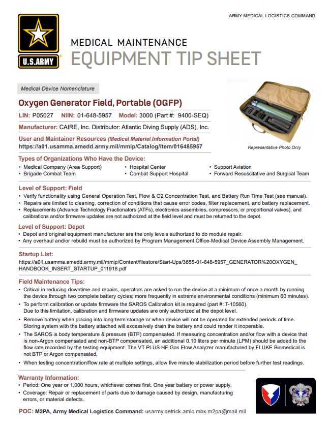 Portable Oxygen Generator Field Tip Sheet