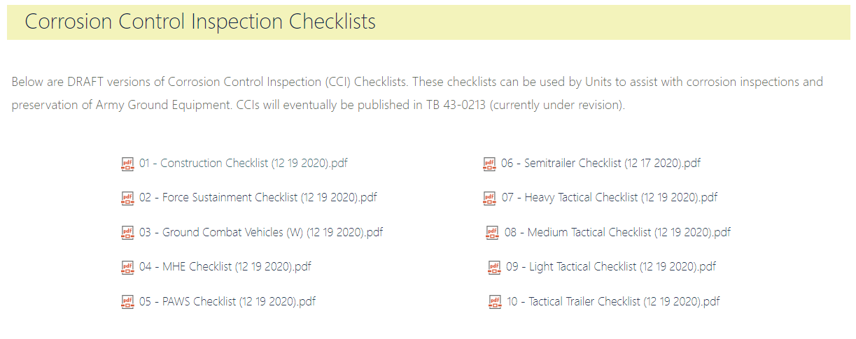 CCI Checklist options