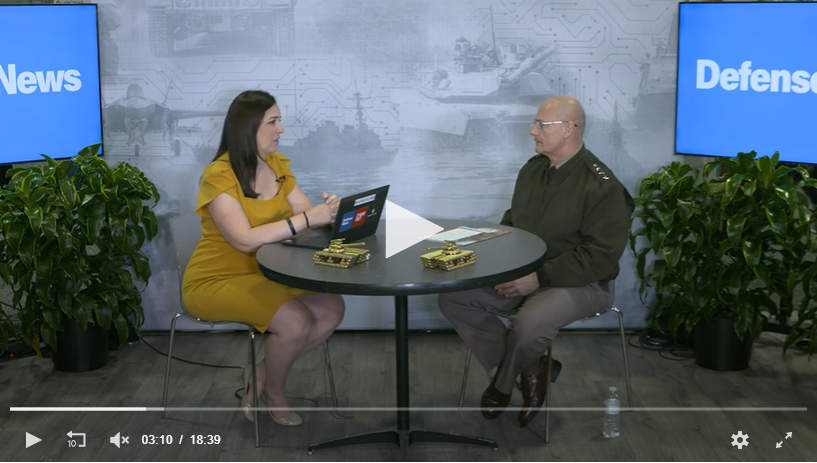 Defense News' Jen Judson conducts an interview with AMC CG, Gen. Edward Daly at AUSA 2022.