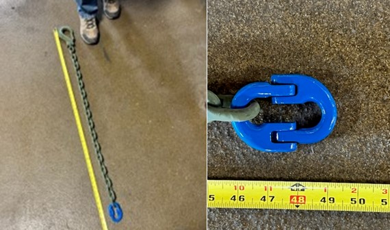 Measure to ensure safety hook to detachable link is 50 inches