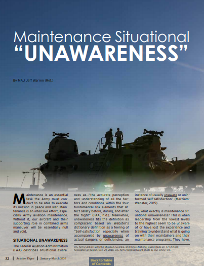 Aviation Digest Article on Maintenance Situational Unawareness